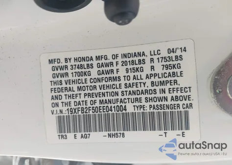 2014 Honda Civic Lx из США, поврежденный, VIN 19XFB2F50EE041004